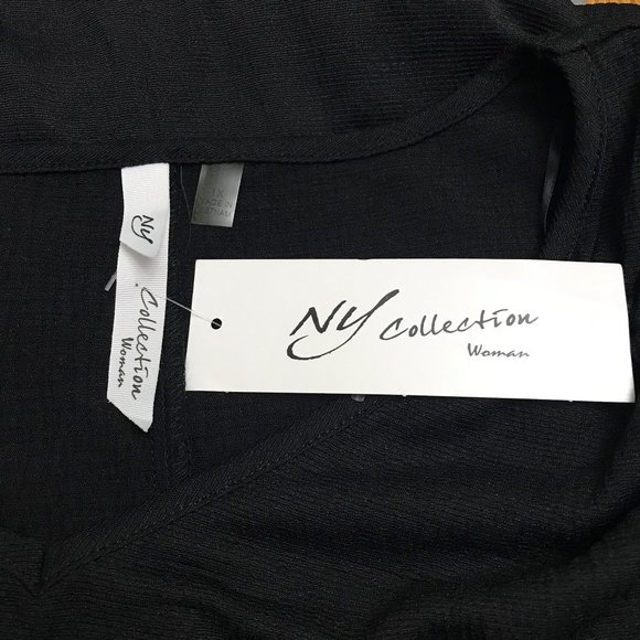 NY Collection Women's PLUS V-Neck Black Blouse - Picture 5 of 6